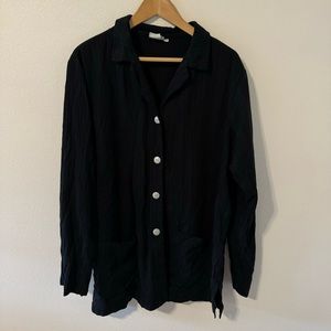 Vintage Amanda Gray Lagenlook Textured Longline Blazer Black Metal Buttons-XL